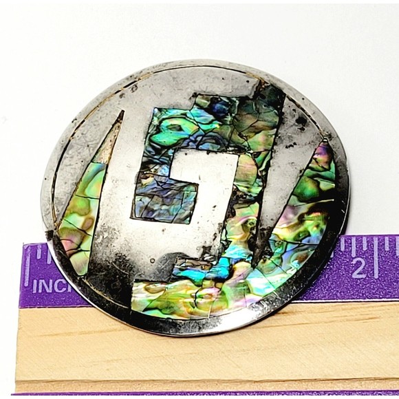 Sterling Silver Abalone Brooch Pendant Signed ADC  Mexico Vintage VGC! - Picture 8 of 9